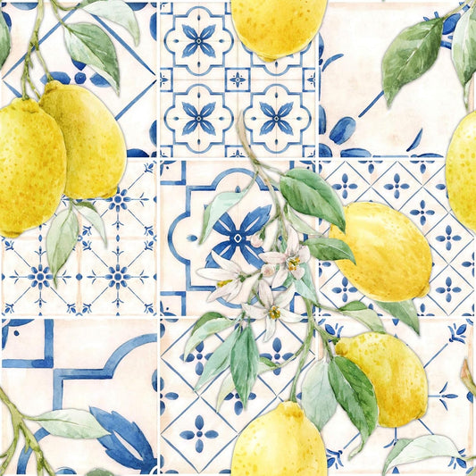 Vintage Watercolor Floral Wallpaper Self Adhesive Peel and Stick White Vivid Lemon Tile Flower Leaf Contact Paper Removable Waterproof for Bedroom Renter Friendly 17.71"x 236.2"