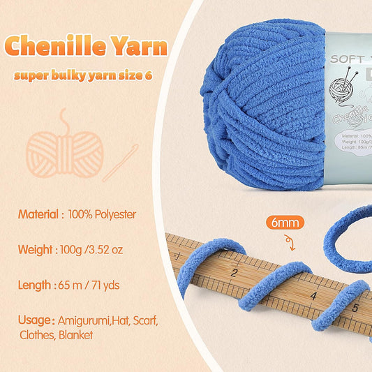 Chunky Chenille Yarn Velvet Soft Super Bulky Size 6 for Crocheting Knitting, Baby Blanket Yarn, 100g 71 Yds per Skein, Easy to Use for Scarves, Amigurumi, Crafts (2, Lemon Yellow)