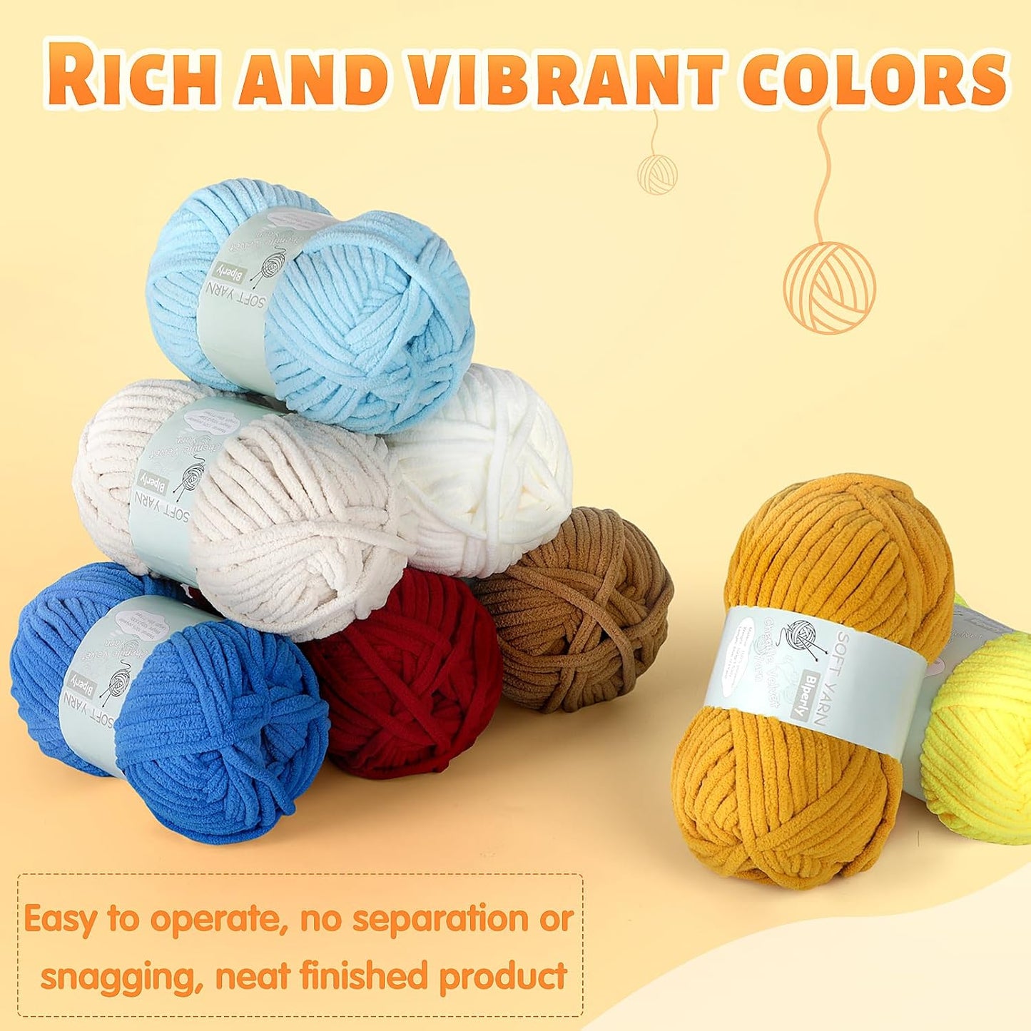 Chunky Chenille Yarn Velvet Soft Super Bulky Size 6 for Crocheting Knitting, Baby Blanket Yarn, 100g 71 Yds per Skein, Easy to Use for Scarves, Amigurumi, Crafts (2, Lemon Yellow)