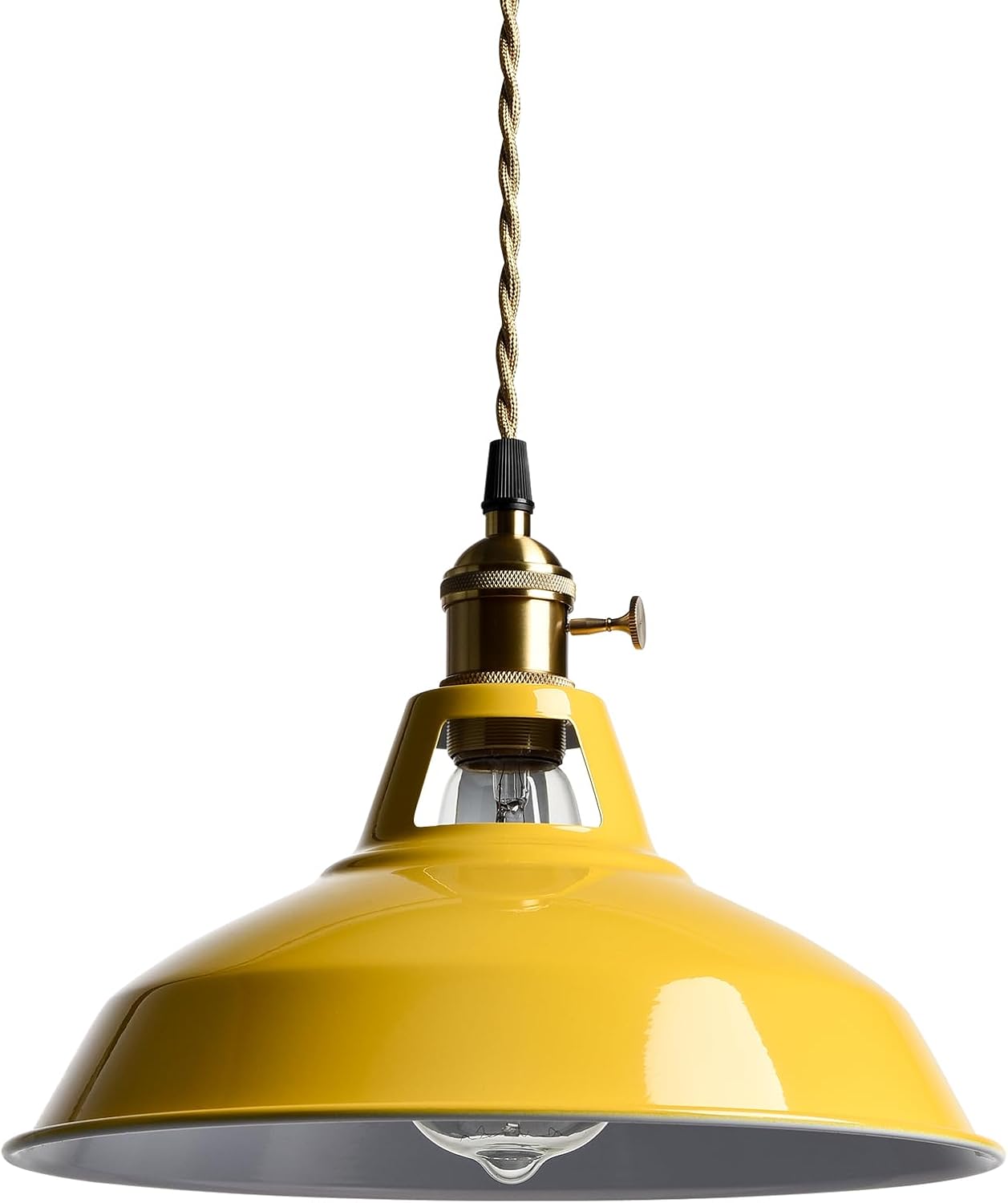 CLAXY Modern Pendant Light Yellow Metal Adjustable Hanging Kitchen Light | Nodic Home Pendant Light with Switch for Kitchen Island Bar Adjustable Hanging Cord Light for Loft Dining Table Bedroom Cafe