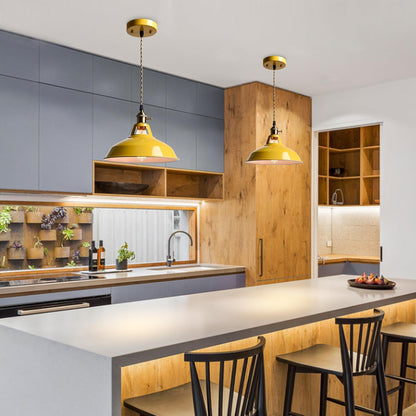 CLAXY Modern Pendant Light Yellow Metal Adjustable Hanging Kitchen Light | Nodic Home Pendant Light with Switch for Kitchen Island Bar Adjustable Hanging Cord Light for Loft Dining Table Bedroom Cafe