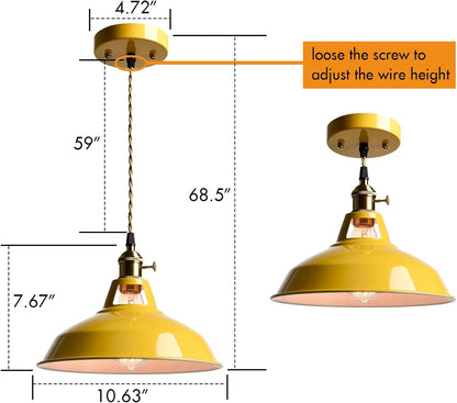 CLAXY Modern Pendant Light Yellow Metal Adjustable Hanging Kitchen Light | Nodic Home Pendant Light with Switch for Kitchen Island Bar Adjustable Hanging Cord Light for Loft Dining Table Bedroom Cafe