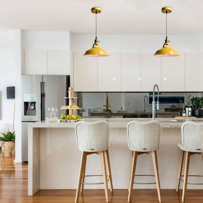 CLAXY Modern Pendant Light Yellow Metal Adjustable Hanging Kitchen Light | Nodic Home Pendant Light with Switch for Kitchen Island Bar Adjustable Hanging Cord Light for Loft Dining Table Bedroom Cafe