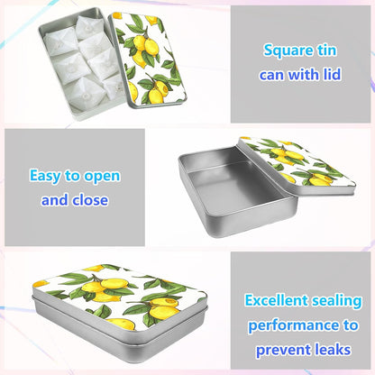 Lemons Metal Tin Box, 4.53x3.35x0.86 Inches Rectangular Empty Silver Storage Container with Lid – Small Home Organizer, Gifts, Candy, Crafts, Jewelry, Sewing Kits, Cookie Box