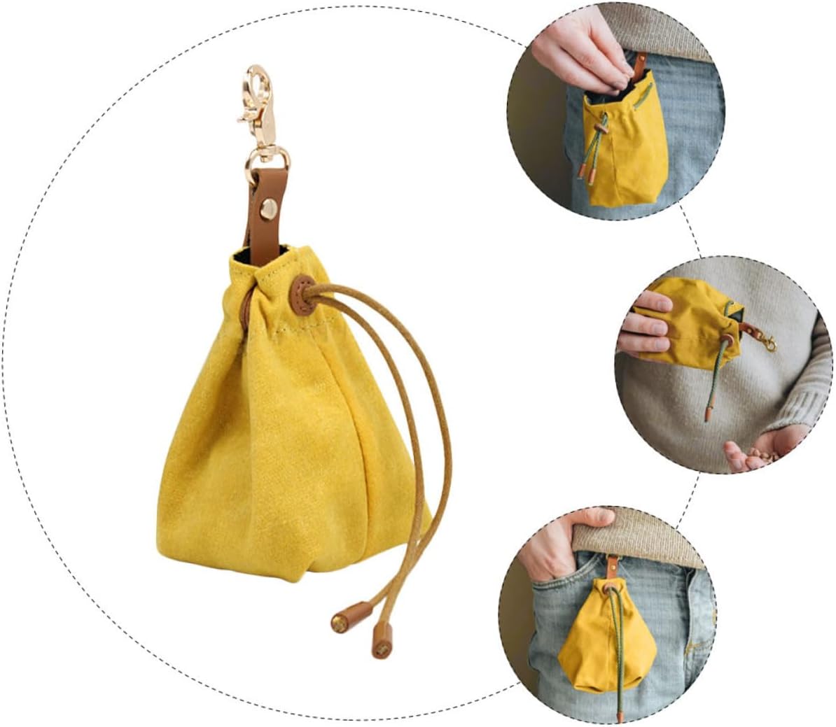 Canvas Dog Treat Pouch Portable Pet Training Bag Premium Yellow Snack Carrier Carabiner Clip for Outdoor Use for Puppy Training and Pet Supplies