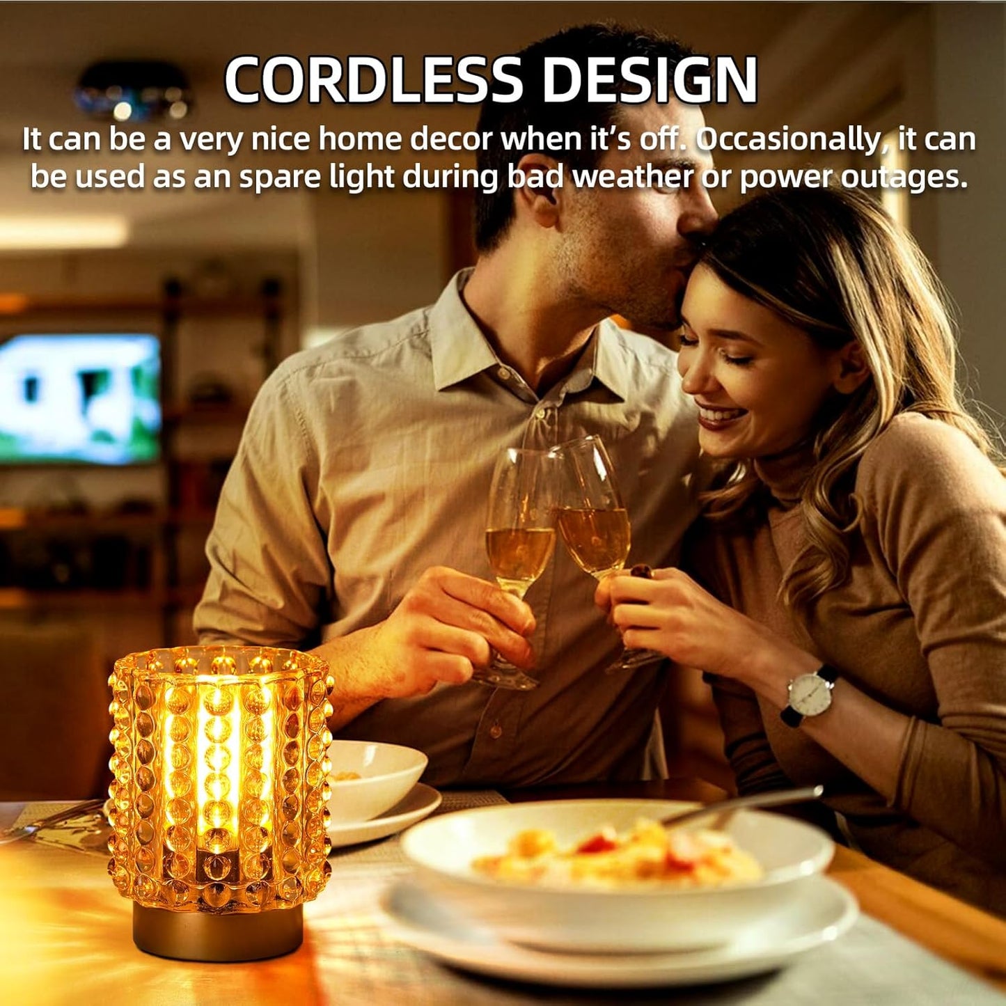 Battery Operated Lamp with Timer, Mini Crystal Table Lamps for Home Decor, Small Cordless Lamp for Areas No Outlets, Glass Battery Powered Lamps for Entryway, Bedroom, Bathroom, Shelf (2 Yellow)