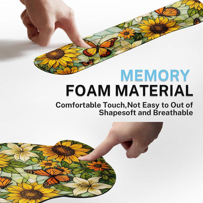 Yellow Sunflower Butterfly Keyboard Mouse Pad Set Floral Vintage 4in1 Large Mousepad+Keyboard Wrist Rest+Mouse Wrist Rest+Coaster Ergonomic Design for Home Office Computer 35.4x15.7 inches