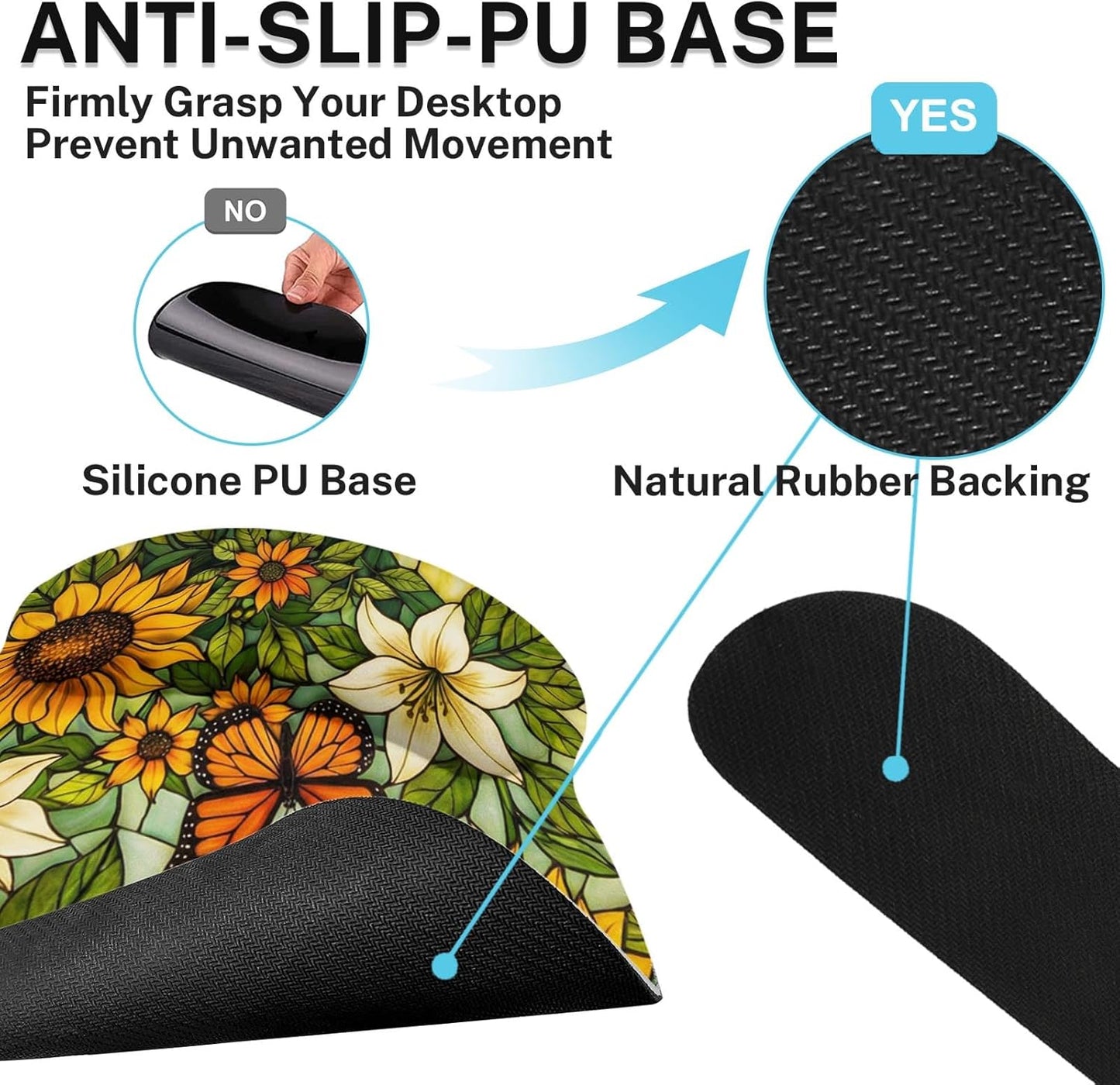 Yellow Sunflower Butterfly Keyboard Mouse Pad Set Floral Vintage 4in1 Large Mousepad+Keyboard Wrist Rest+Mouse Wrist Rest+Coaster Ergonomic Design for Home Office Computer 35.4x15.7 inches