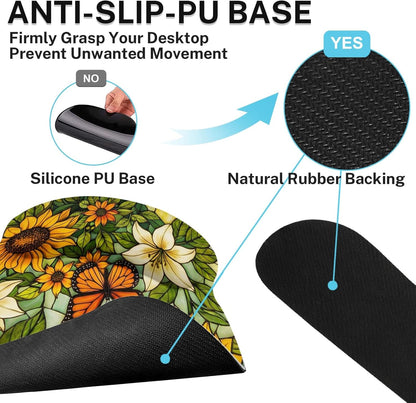 Yellow Sunflower Butterfly Keyboard Mouse Pad Set Floral Vintage 4in1 Large Mousepad+Keyboard Wrist Rest+Mouse Wrist Rest+Coaster Ergonomic Design for Home Office Computer 35.4x15.7 inches