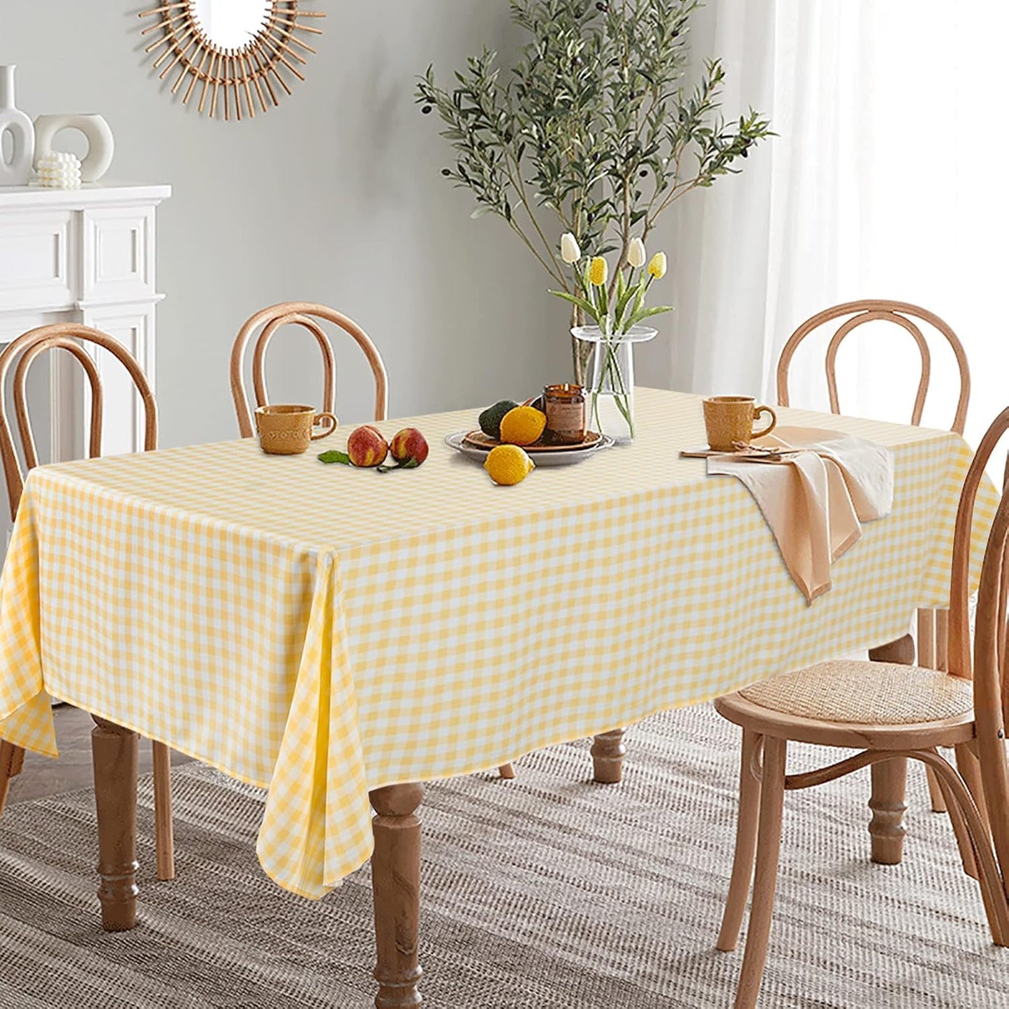 Checkered Tablecloth Rectangle 54''x70'' Yellow Buffalo Plaid Tablecloths Gingham Check Table Cloth Cotton Table Linen Waterproof Fabric Table Cloths for Kitchen Dining Picnic