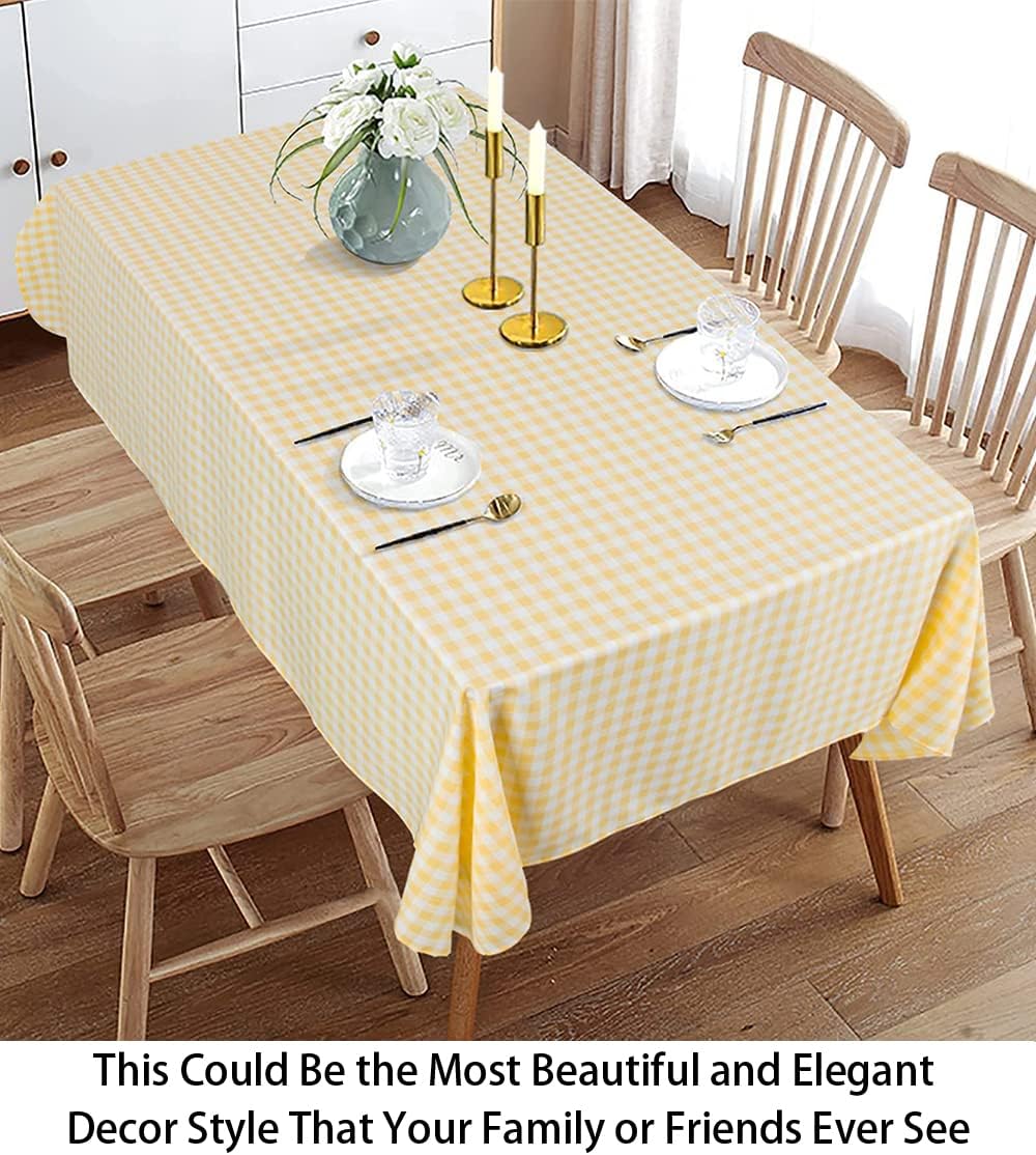 Checkered Tablecloth Rectangle 54''x70'' Yellow Buffalo Plaid Tablecloths Gingham Check Table Cloth Cotton Table Linen Waterproof Fabric Table Cloths for Kitchen Dining Picnic