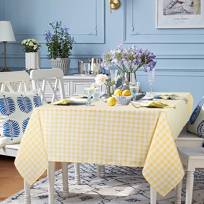 Checkered Tablecloth Rectangle 54''x70'' Yellow Buffalo Plaid Tablecloths Gingham Check Table Cloth Cotton Table Linen Waterproof Fabric Table Cloths for Kitchen Dining Picnic