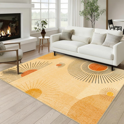 Sun Rug 3x5 for Living Room Mid Century Modern Area Rugs Machine Washable Sun Boho Rug Non Slip Printed Low Pile Indoor Floor Carpet for Kitchen Bathroom Bedroom,Yellow