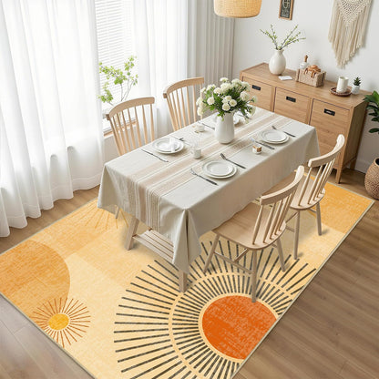 Sun Rug 3x5 for Living Room Mid Century Modern Area Rugs Machine Washable Sun Boho Rug Non Slip Printed Low Pile Indoor Floor Carpet for Kitchen Bathroom Bedroom,Yellow