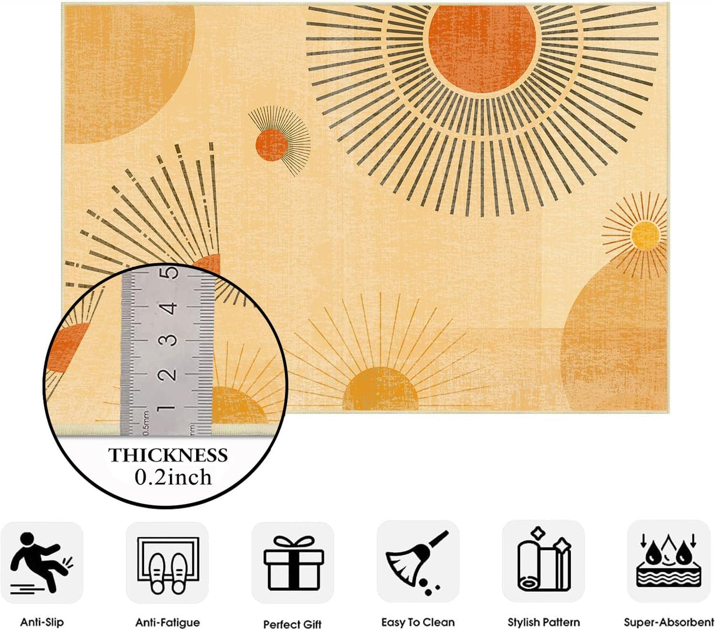 Sun Rug 3x5 for Living Room Mid Century Modern Area Rugs Machine Washable Sun Boho Rug Non Slip Printed Low Pile Indoor Floor Carpet for Kitchen Bathroom Bedroom,Yellow