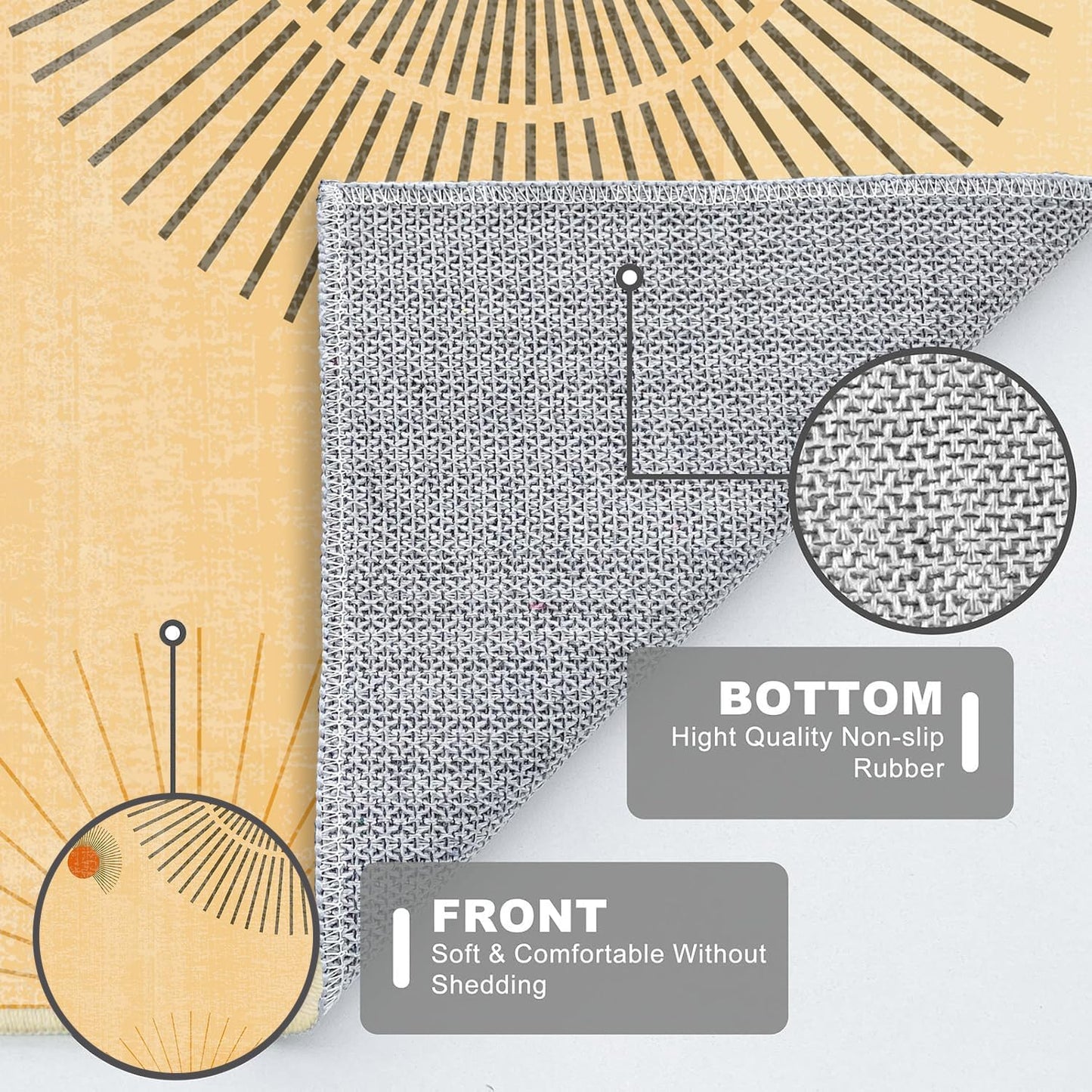 Sun Rug 3x5 for Living Room Mid Century Modern Area Rugs Machine Washable Sun Boho Rug Non Slip Printed Low Pile Indoor Floor Carpet for Kitchen Bathroom Bedroom,Yellow