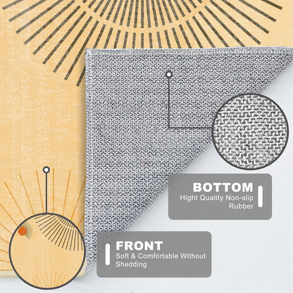 Sun Rug 3x5 for Living Room Mid Century Modern Area Rugs Machine Washable Sun Boho Rug Non Slip Printed Low Pile Indoor Floor Carpet for Kitchen Bathroom Bedroom,Yellow