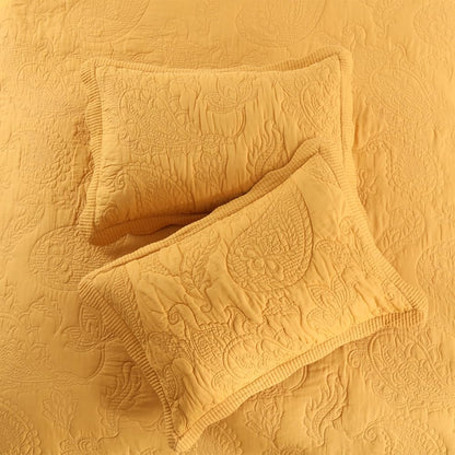 Cotton Jacquard Bedspread Quilt Bedding Sets Reversible Comforters Coverlets Yellow Bedspread for All Seasons, Paisley Floral Stiching Pattern,Yellow, Queen Size