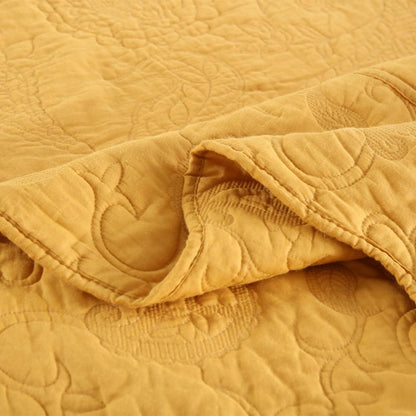 Cotton Jacquard Bedspread Quilt Bedding Sets Reversible Comforters Coverlets Yellow Bedspread for All Seasons, Paisley Floral Stiching Pattern,Yellow, Queen Size