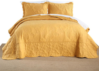 Cotton Jacquard Bedspread Quilt Bedding Sets Reversible Comforters Coverlets Yellow Bedspread for All Seasons, Paisley Floral Stiching Pattern,Yellow, Queen Size
