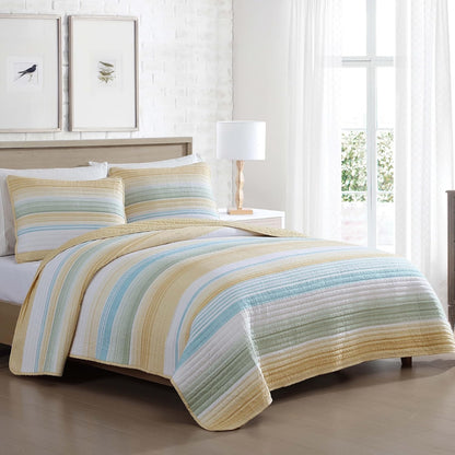 Coralinn Striped 2-Piece Quilt Set, Lightweight, All-Seasons, Twin, Yellow Sage