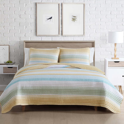 Coralinn Striped 2-Piece Quilt Set, Lightweight, All-Seasons, Twin, Yellow Sage