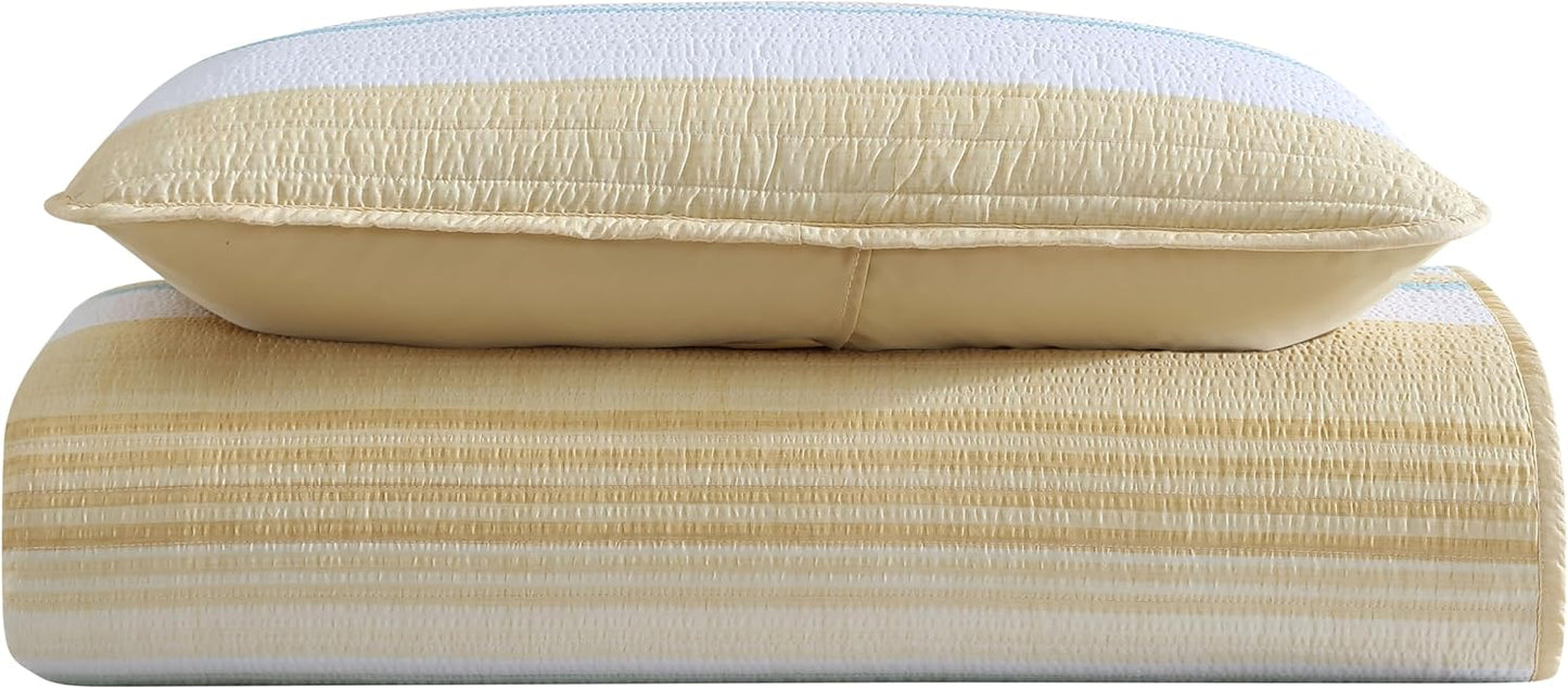 Coralinn Striped 2-Piece Quilt Set, Lightweight, All-Seasons, Twin, Yellow Sage