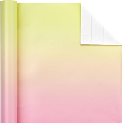 Gradient Birthday Wrapping Paper Roll - Mini Roll - 17 Inch x 10 Feet - Light Pink - Yellow Wrapping Paper Perfect for Girls Boys Kids Birthday, Wedding, Holiday, Baby Shower Packing