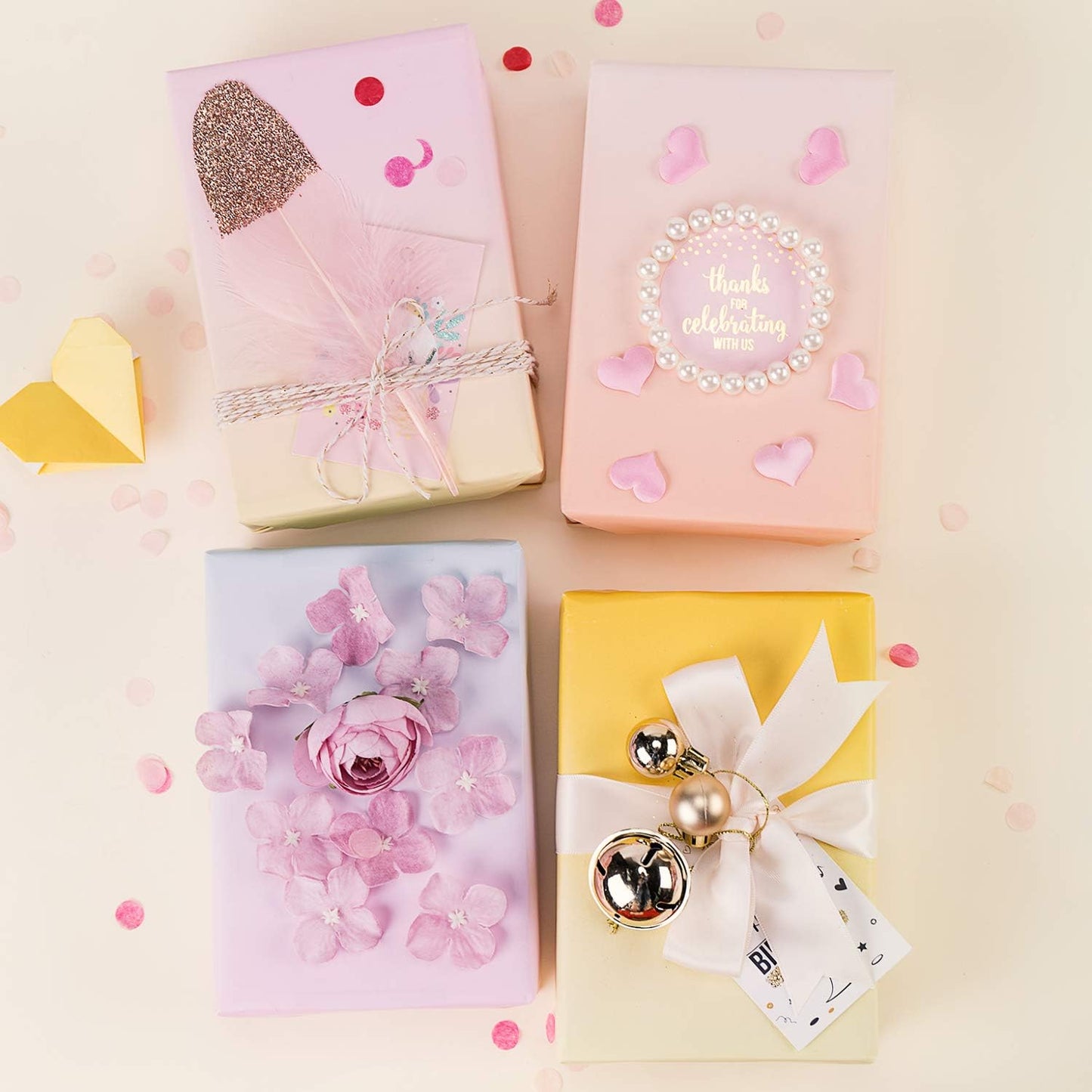 Gradient Birthday Wrapping Paper Roll - Mini Roll - 17 Inch x 10 Feet - Light Pink - Yellow Wrapping Paper Perfect for Girls Boys Kids Birthday, Wedding, Holiday, Baby Shower Packing