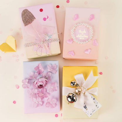 Gradient Birthday Wrapping Paper Roll - Mini Roll - 17 Inch x 10 Feet - Light Pink - Yellow Wrapping Paper Perfect for Girls Boys Kids Birthday, Wedding, Holiday, Baby Shower Packing