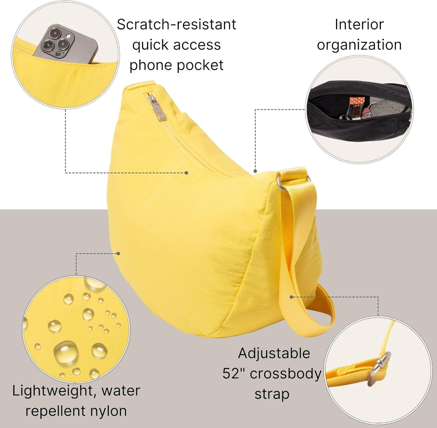 Swift Crescent Crossbody Bag for Women - Lightweight 12"x8" Travel Purse Handbag