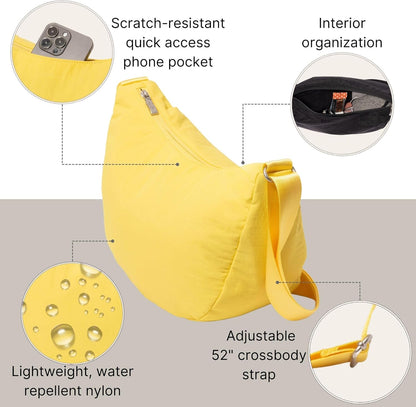 Swift Crescent Crossbody Bag for Women - Lightweight 12"x8" Travel Purse Handbag
