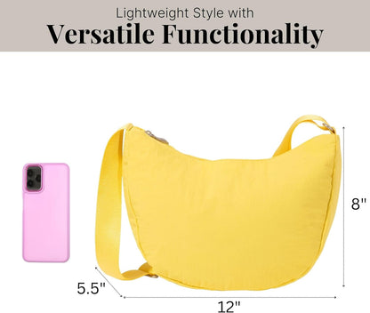 Swift Crescent Crossbody Bag for Women - Lightweight 12"x8" Travel Purse Handbag