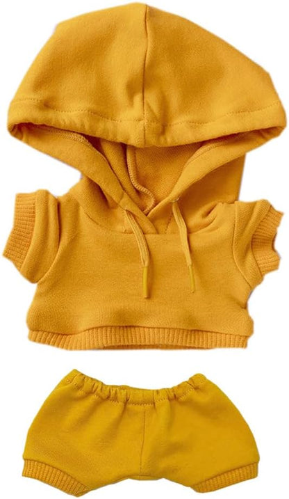 20cm Plush Doll Clothes Elastic Solid Sportswear Suits Hoodie Pants Soft Stuffed Plush Toy Dress Up Accessories (Yellow, 20cm)