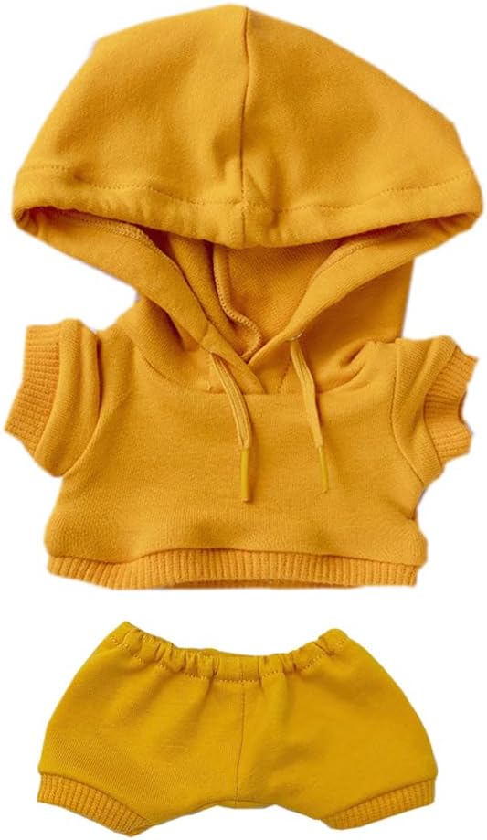20cm Plush Doll Clothes Elastic Solid Sportswear Suits Hoodie Pants Soft Stuffed Plush Toy Dress Up Accessories (Yellow, 20cm)