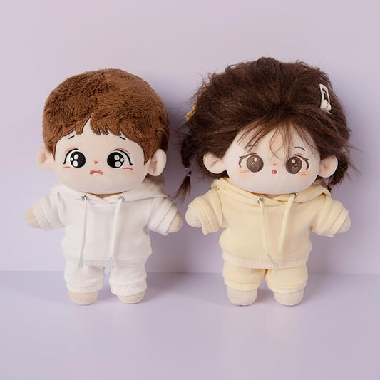 20cm Plush Doll Clothes Elastic Solid Sportswear Suits Hoodie Pants Soft Stuffed Plush Toy Dress Up Accessories (Yellow, 20cm)