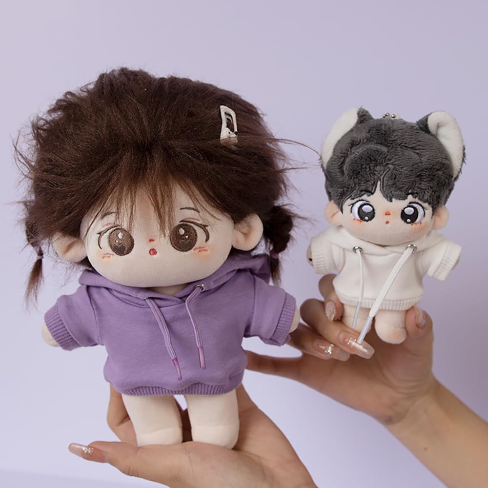20cm Plush Doll Clothes Elastic Solid Sportswear Suits Hoodie Pants Soft Stuffed Plush Toy Dress Up Accessories (Yellow, 20cm)