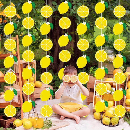 8 Pcs Lemon Hanging Party Decoration Lemon Garland Decors Yellow Lemonade Bar Paper Hanging Banner for Summer Fruit Themed Birthday Bridal Shower Wedding Graduation Party Supplies