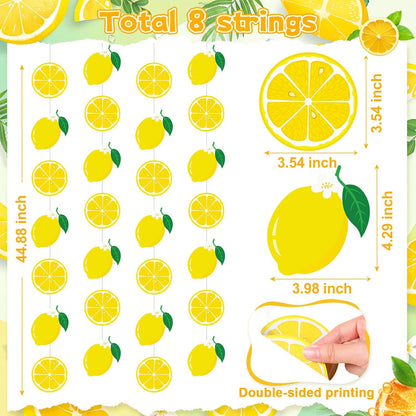 8 Pcs Lemon Hanging Party Decoration Lemon Garland Decors Yellow Lemonade Bar Paper Hanging Banner for Summer Fruit Themed Birthday Bridal Shower Wedding Graduation Party Supplies