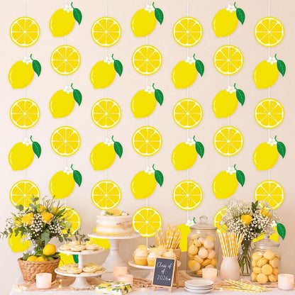 8 Pcs Lemon Hanging Party Decoration Lemon Garland Decors Yellow Lemonade Bar Paper Hanging Banner for Summer Fruit Themed Birthday Bridal Shower Wedding Graduation Party Supplies