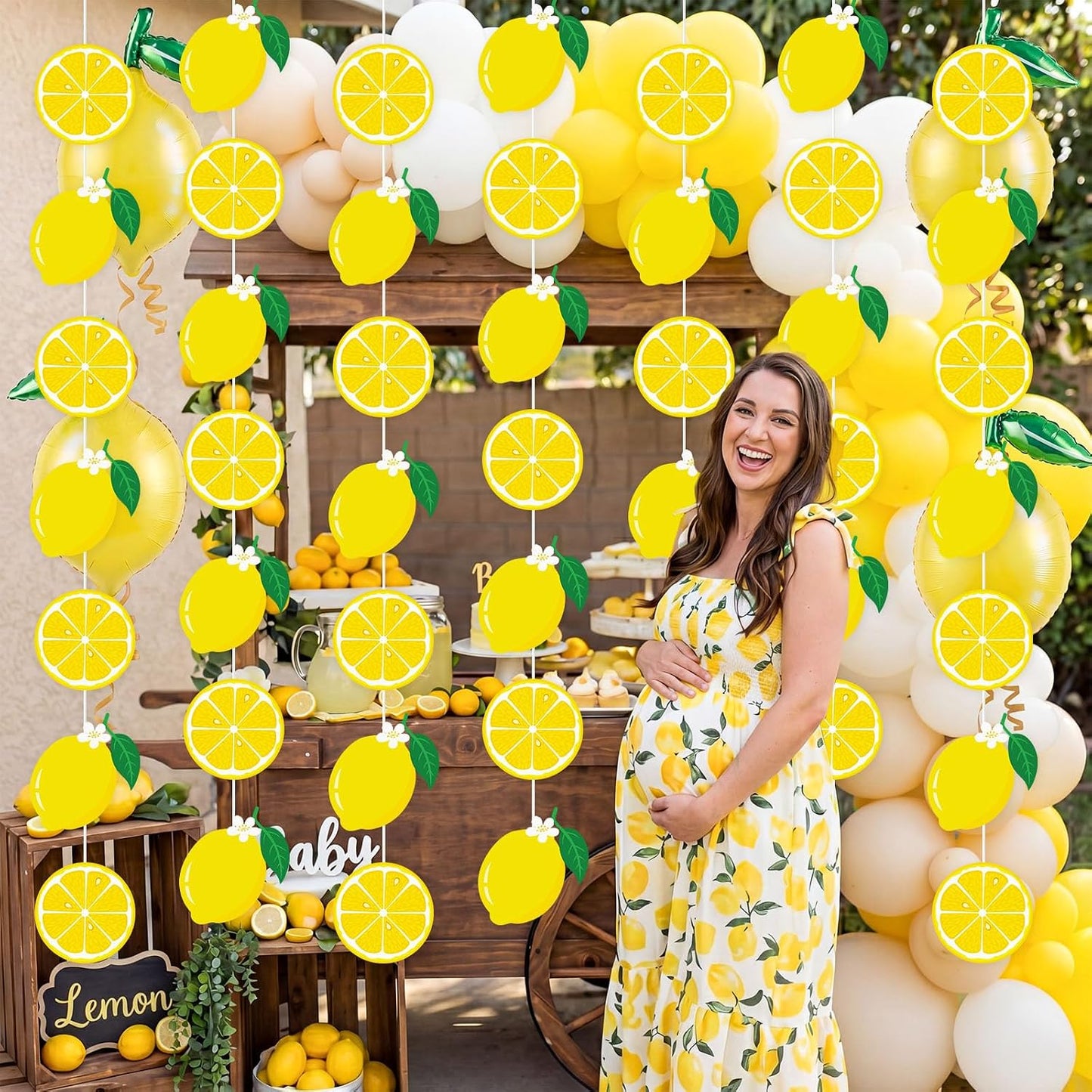 8 Pcs Lemon Hanging Party Decoration Lemon Garland Decors Yellow Lemonade Bar Paper Hanging Banner for Summer Fruit Themed Birthday Bridal Shower Wedding Graduation Party Supplies