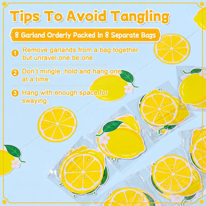 8 Pcs Lemon Hanging Party Decoration Lemon Garland Decors Yellow Lemonade Bar Paper Hanging Banner for Summer Fruit Themed Birthday Bridal Shower Wedding Graduation Party Supplies