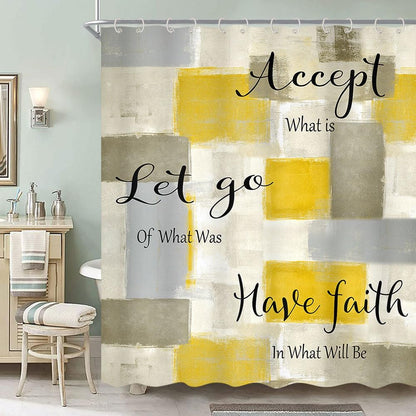 Abstract Yellow Gray Shower Curtain, Modern Geometric Shower Curtain for Bathroom Decor, Minimalist Simple Aesthetic Grey Burnt Orange Painting Shower Curtain Set with 12Hooks, 70X70IN, 70X70