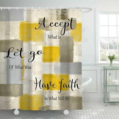 Abstract Yellow Gray Shower Curtain, Modern Geometric Shower Curtain for Bathroom Decor, Minimalist Simple Aesthetic Grey Burnt Orange Painting Shower Curtain Set with 12Hooks, 70X70IN, 70X70
