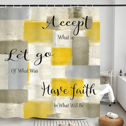 Abstract Yellow Gray Shower Curtain, Modern Geometric Shower Curtain for Bathroom Decor, Minimalist Simple Aesthetic Grey Burnt Orange Painting Shower Curtain Set with 12Hooks, 70X70IN, 70X70