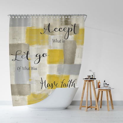 Abstract Yellow Gray Shower Curtain, Modern Geometric Shower Curtain for Bathroom Decor, Minimalist Simple Aesthetic Grey Burnt Orange Painting Shower Curtain Set with 12Hooks, 70X70IN, 70X70