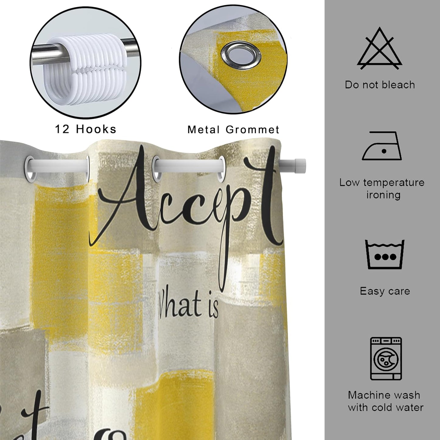 Abstract Yellow Gray Shower Curtain, Modern Geometric Shower Curtain for Bathroom Decor, Minimalist Simple Aesthetic Grey Burnt Orange Painting Shower Curtain Set with 12Hooks, 70X70IN, 70X70