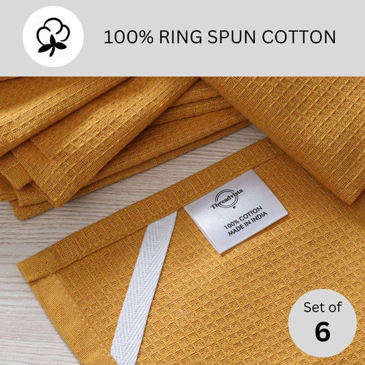 100% Cotton Waffle Kitchen Towels Set of 6 - Soft Highly Absorbent Durable - Perfect for Drying Cleaning Everyday Kitchen Use - Quick Drying Premium Dish Towels 16x26 Inch Yellow Mustard