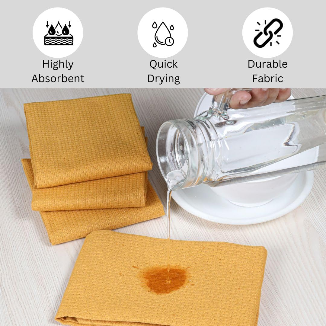 100% Cotton Waffle Kitchen Towels Set of 6 - Soft Highly Absorbent Durable - Perfect for Drying Cleaning Everyday Kitchen Use - Quick Drying Premium Dish Towels 16x26 Inch Yellow Mustard