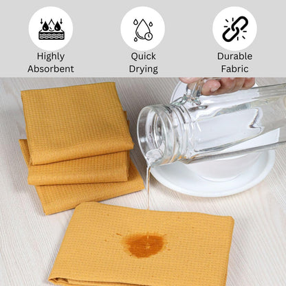 100% Cotton Waffle Kitchen Towels Set of 6 - Soft Highly Absorbent Durable - Perfect for Drying Cleaning Everyday Kitchen Use - Quick Drying Premium Dish Towels 16x26 Inch Yellow Mustard